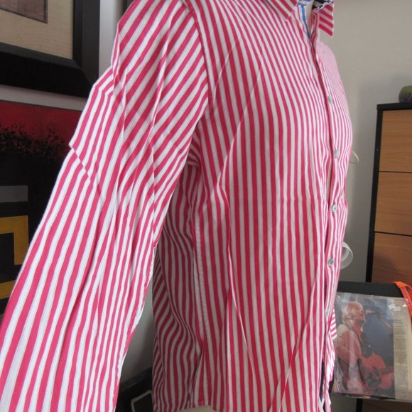 Robert Graham X Red White Stripes Contrasting Cuffs Collar Men's Shirt Sz L Read - Picture 8 of 15
